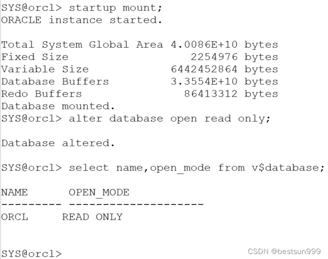 oracle只读打开数据库