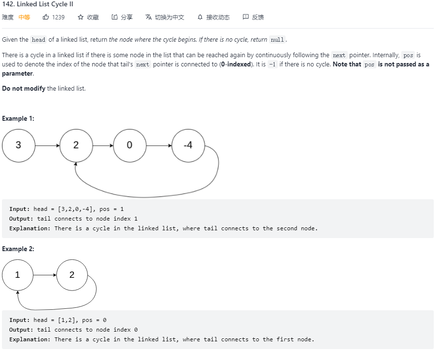 LeetCode 142 Problem Description I