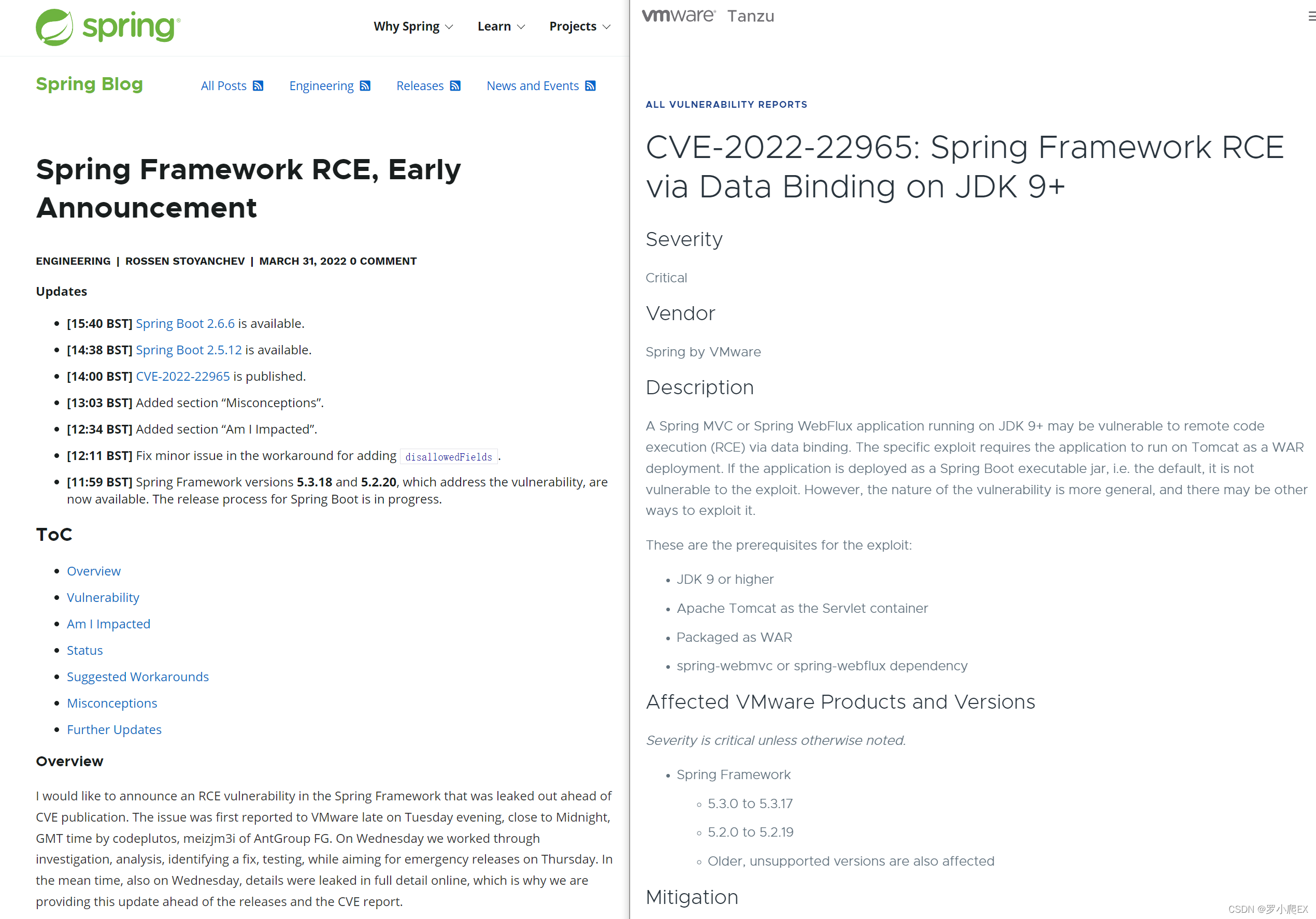 Spring RCE 0day高危漏洞预警（CVE-2022-22965: Spring Framework RCE via Data Binding on JDK 9+）后续来了