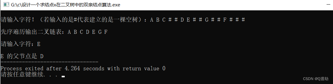 求一个结点x在在二叉树中的双亲结点算法