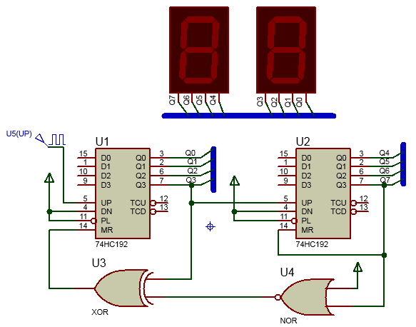 proteus中利用74hc192实现八进制演示