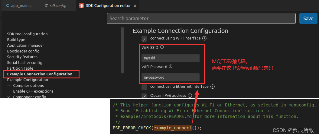 example_connect() corresponding settings