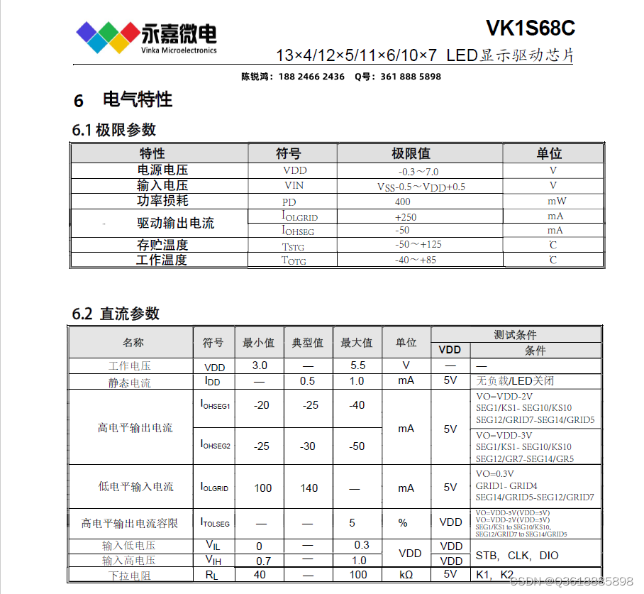 LED数显驱动IC、抗干扰LED数码管显示驱动IC-VK1S68C SSOP24，适用指夹式脉搏血氧仪、臂式电子血压计、体温计、胎心仪、理疗仪、监护仪等，支持70/66/60/52点阵。