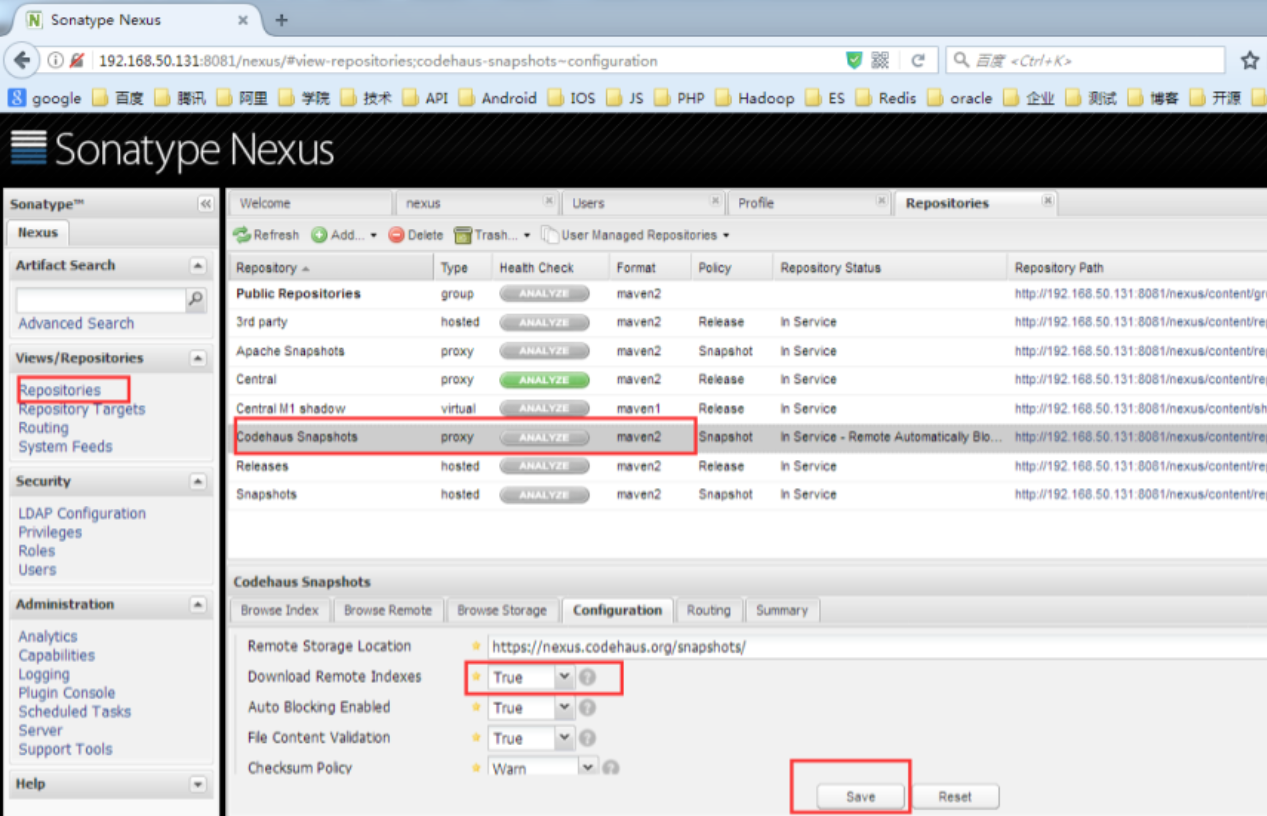 设置 proxy 代理仓库(apache snapshots/central/codehaus snapshots)