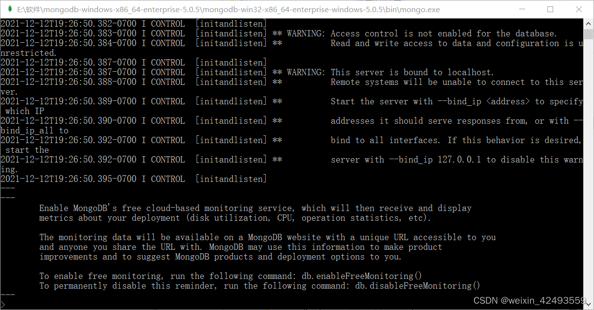 mongo.exe启动页面