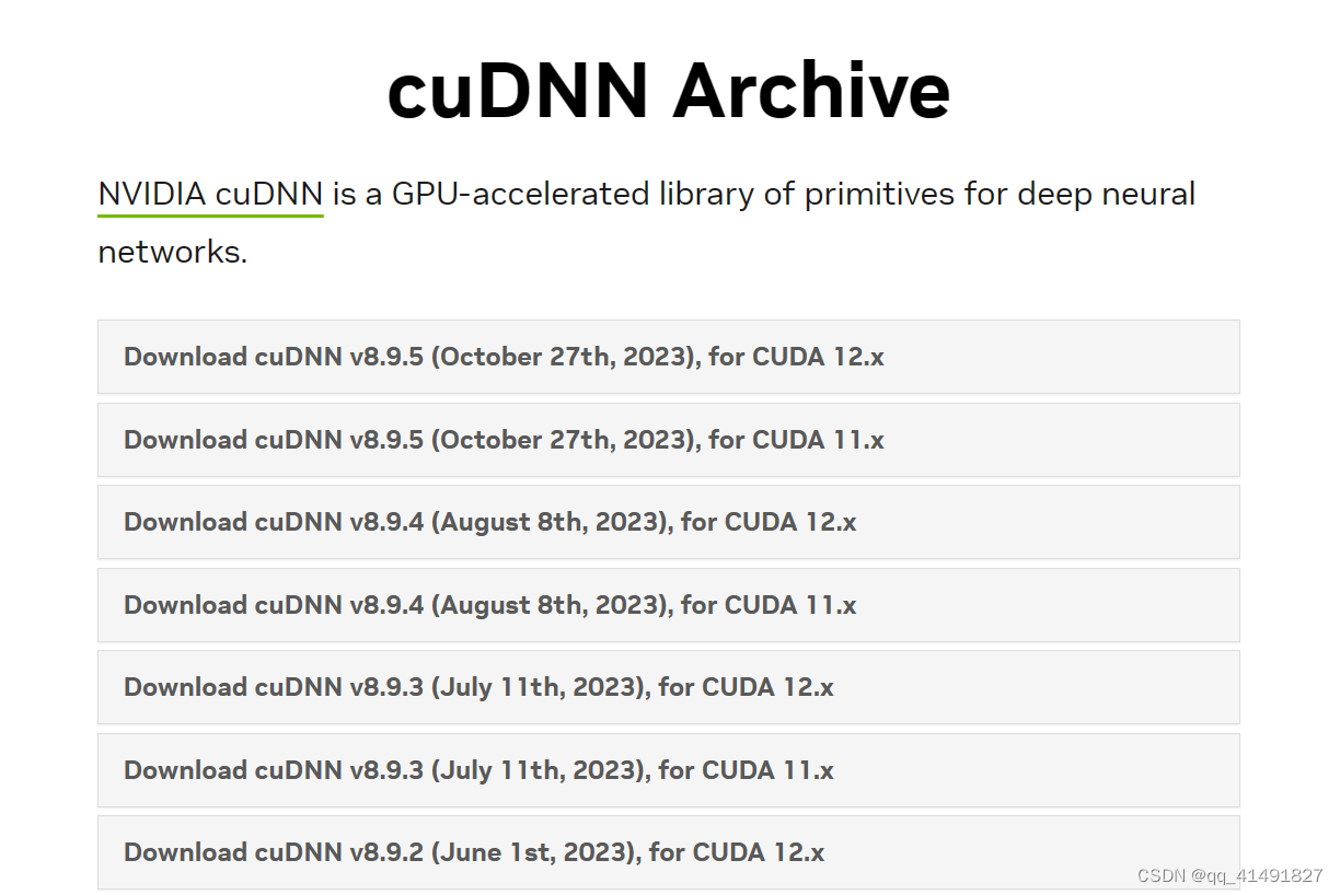 可以看到cuda的对应版本cudnn