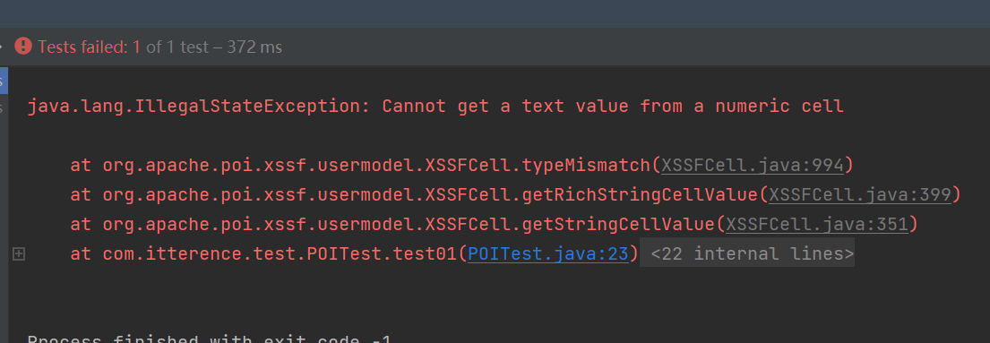 java.lang.IllegalStateException: Cannot get a text value from a numeric cell