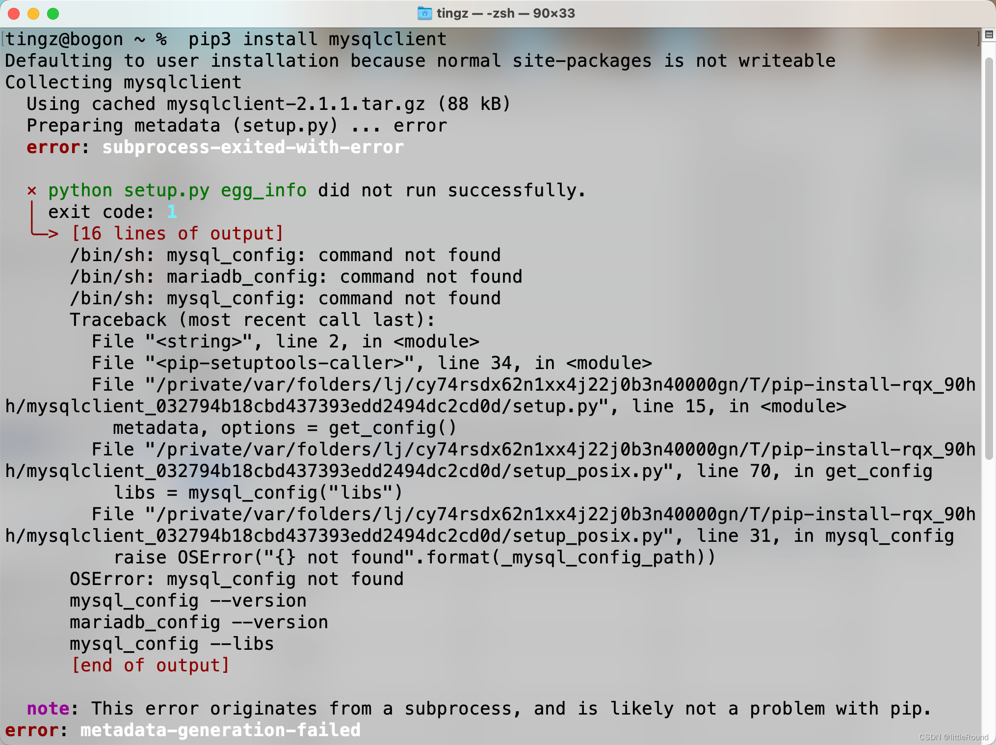 Mac安装Mysqlclient报错/Bin/Sh: Mysql_Config: Command Not Found 解决_Littleround的博客-Csdn博客