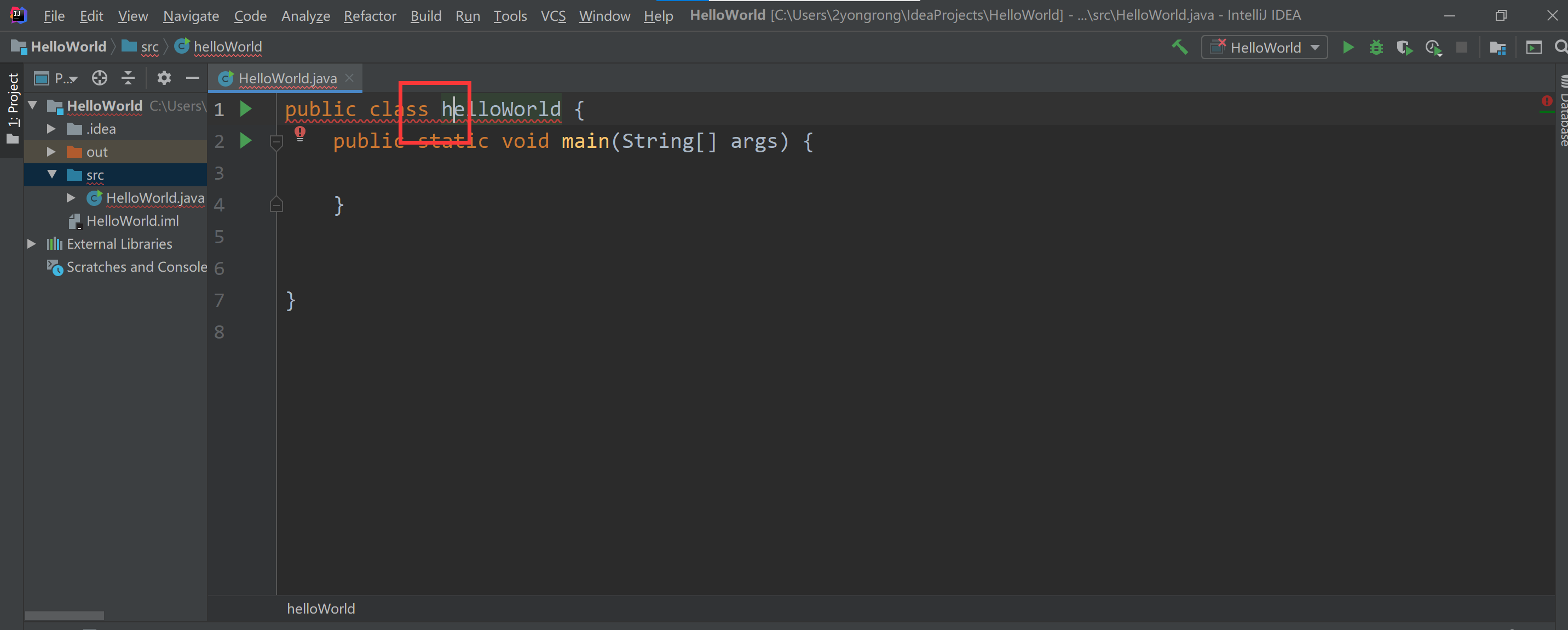 Java 第一个程序 打印 “HelloWorld“_java 按下按钮 打印helloworld-CSDN博客