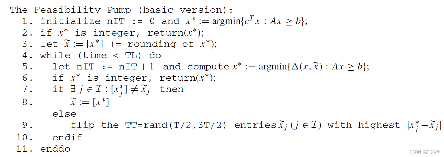 The Fesaibility Pump: 伪代码(基础版本)