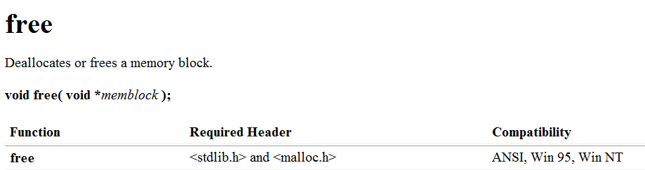 free函数的返回值、参数以及头文件