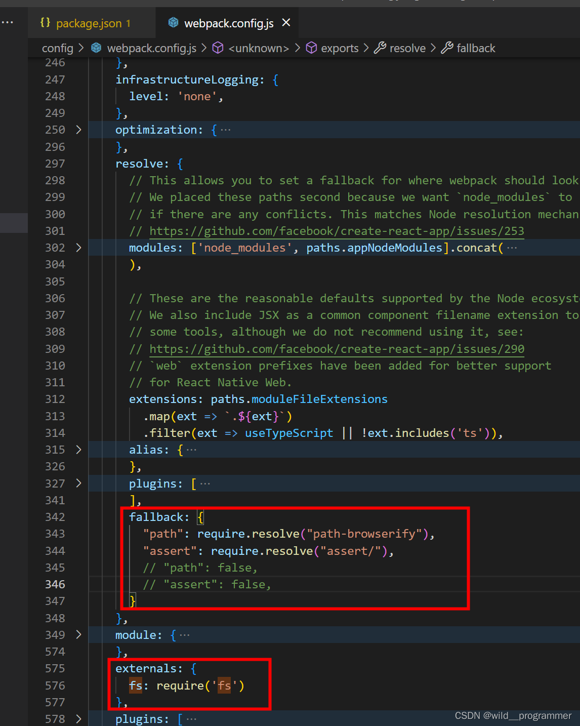 Module not found: Error: Can‘t resolve ‘fs‘ in ‘/root/workspace/