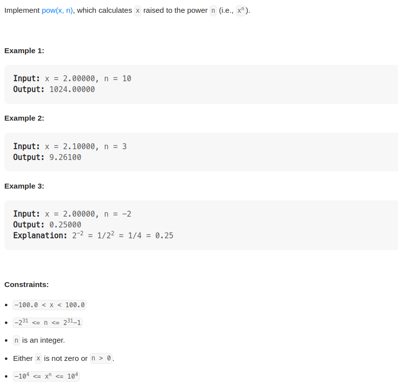 leetcode 50. Pow(x, n)（x的n次方）