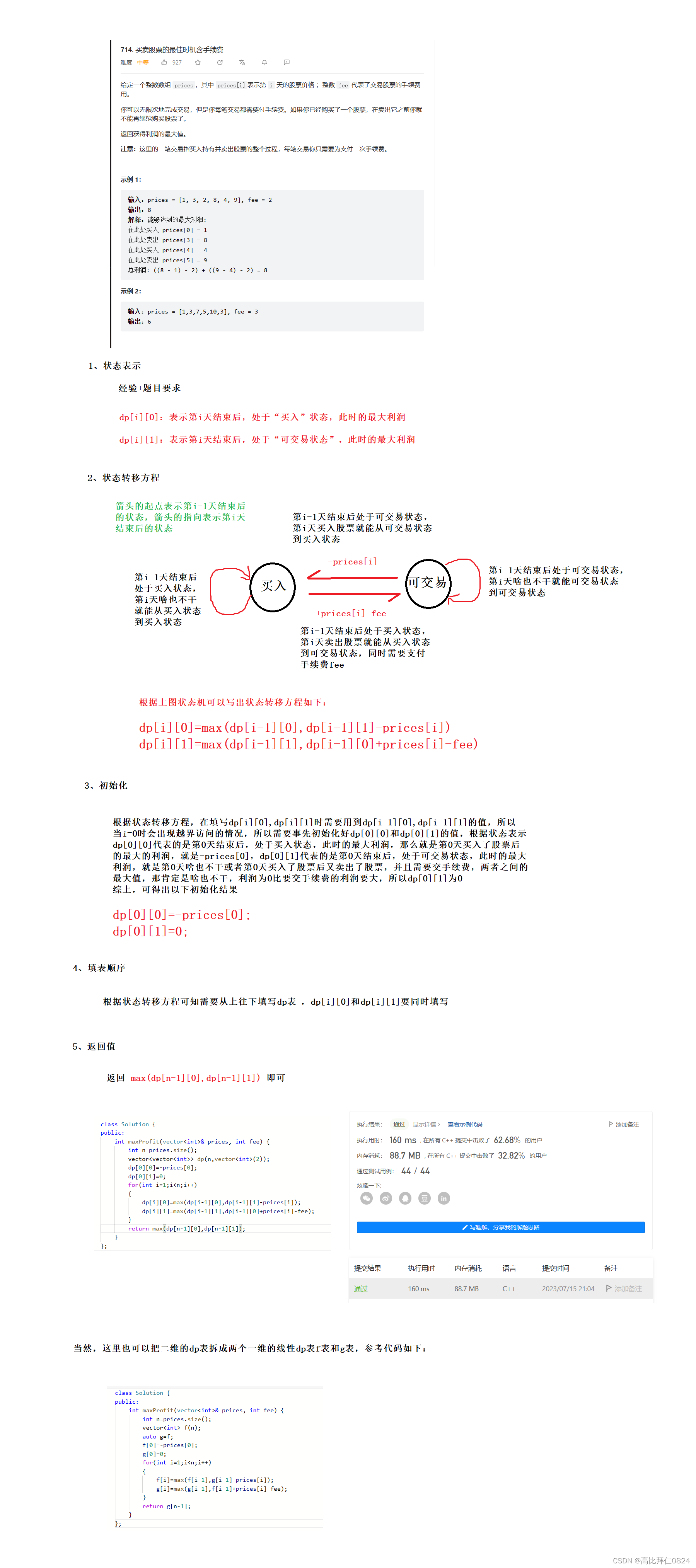 力扣 -- 714. 买卖股票的最佳时机含手续费