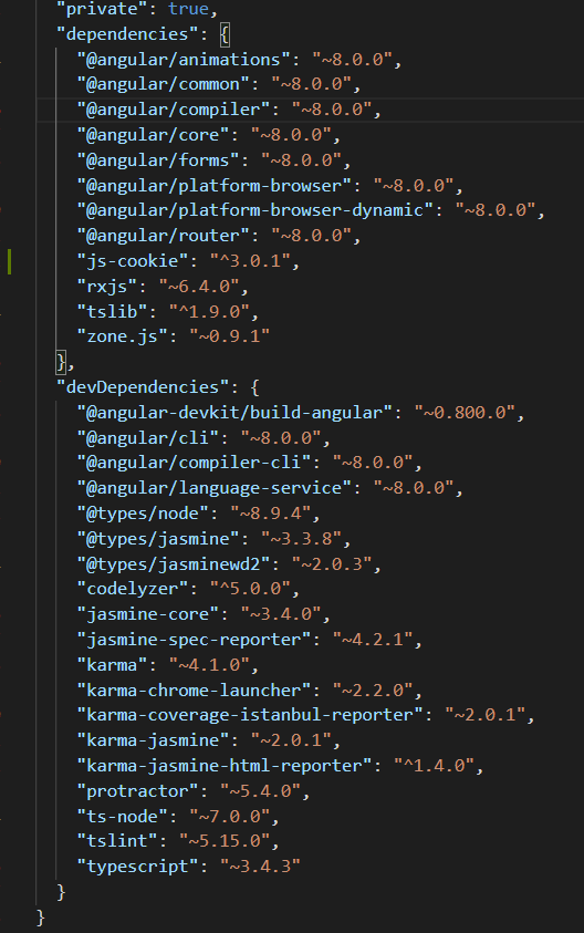angular框架package.json配置文件