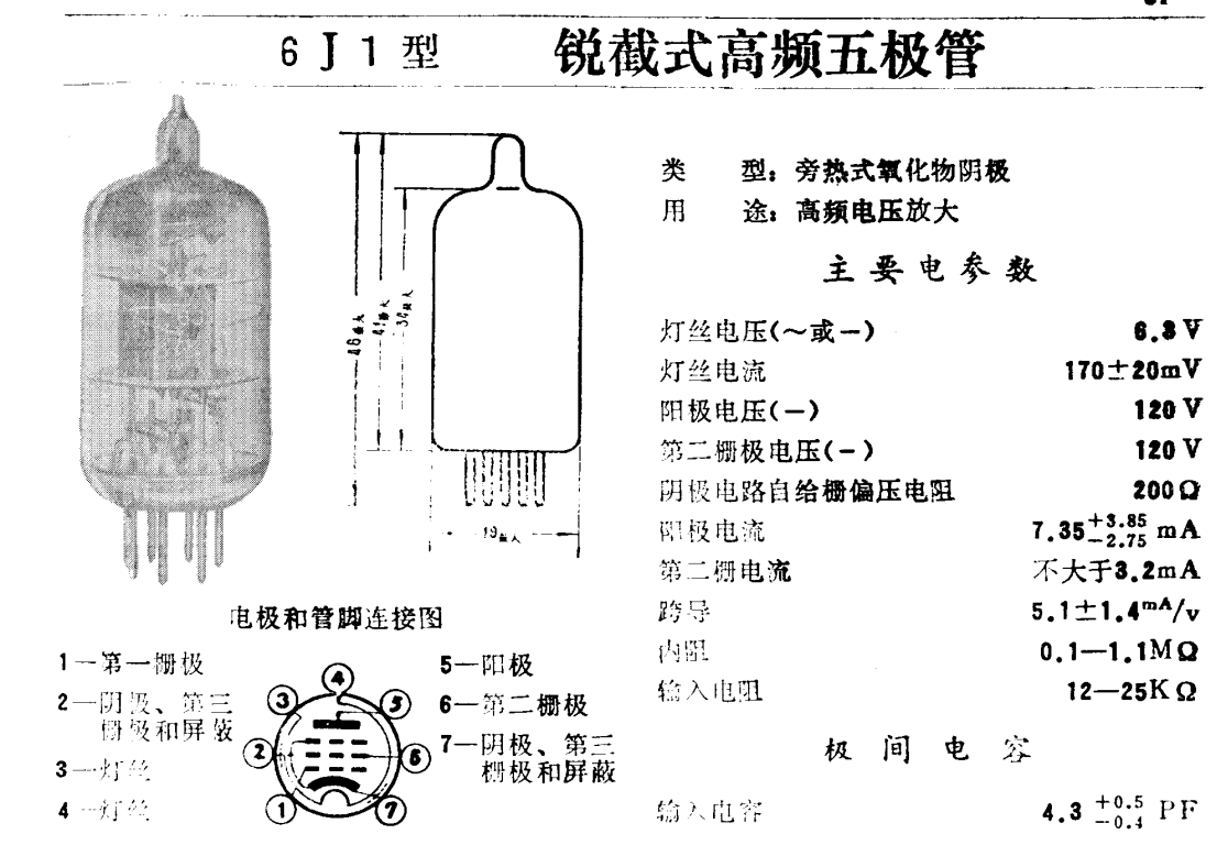 ▲ 图1.1.2 6J1锐截止高频五极管