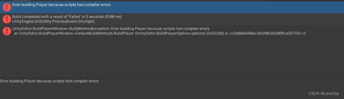 Error building Player because scripts had compiler errors