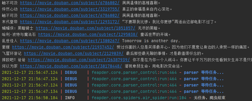 Python reptile frame feaPder - Douban data capture - Programmer Sought