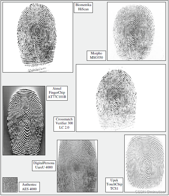 Images of the same finger with different sensors