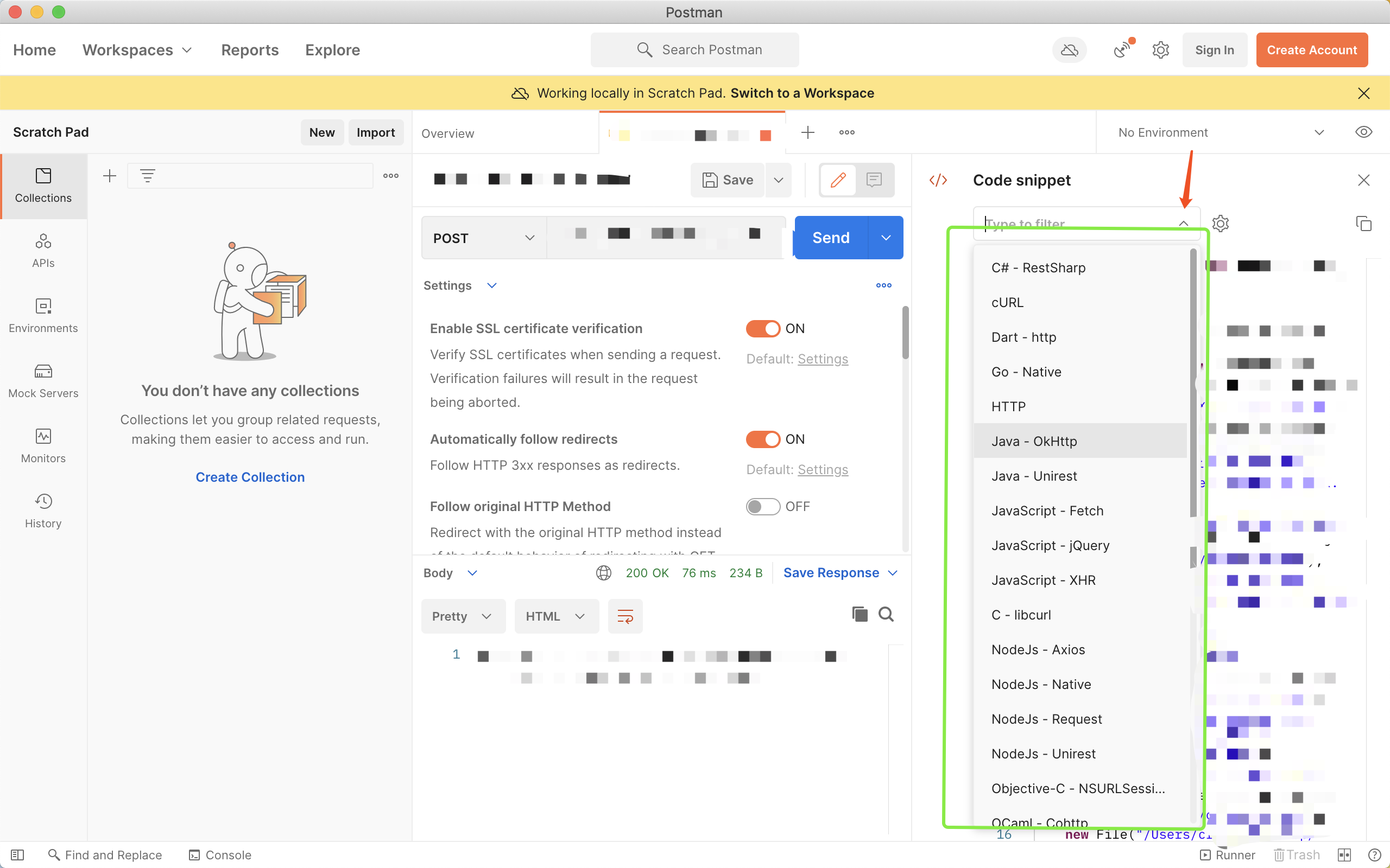 mac postman 9.1.5版本的generate code
