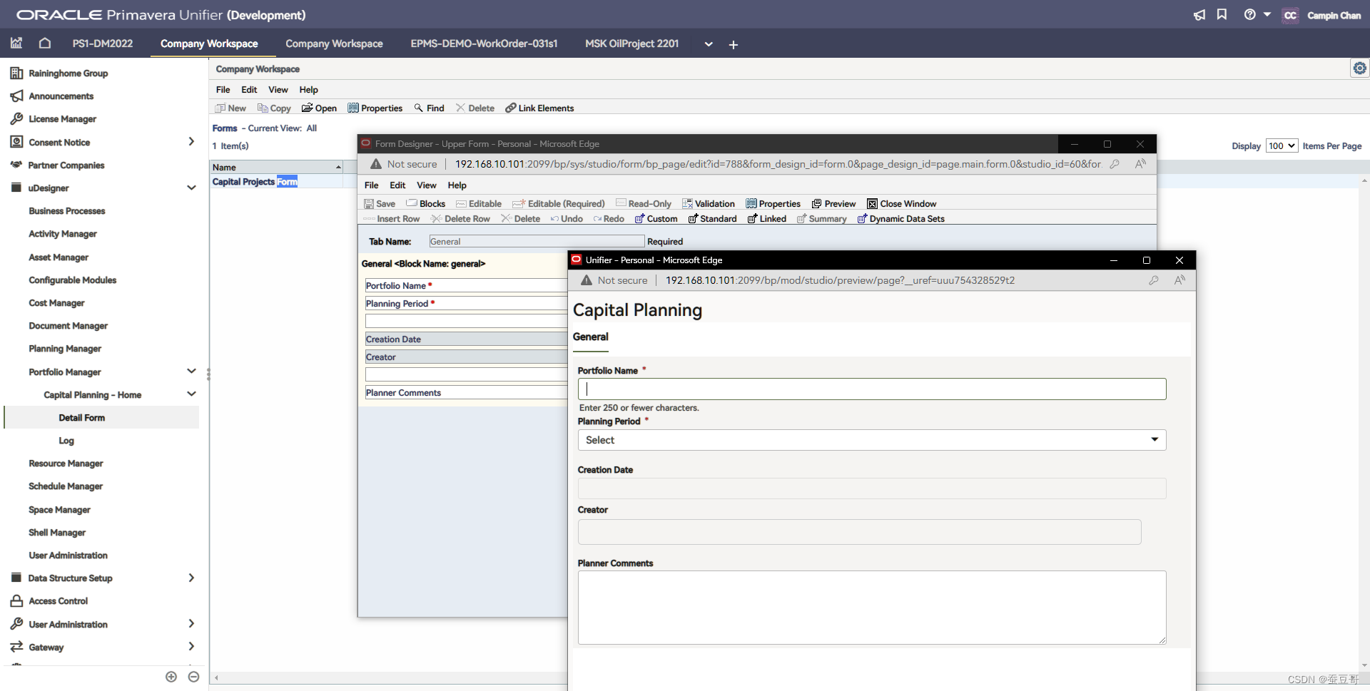 Oracle Primavera Unifier组合管理器(Portfolio Manager)