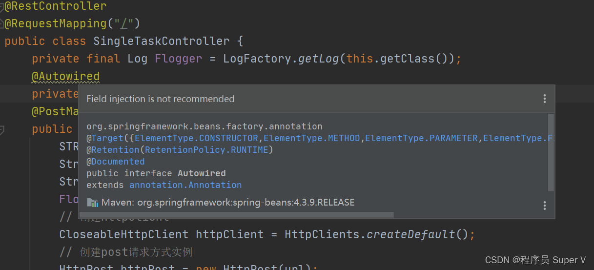 idea警告：Field injection is not field injection is not