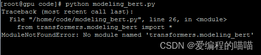 ModuleNotFoundError: No module named ‘transformers.modeling_bert‘解决方案