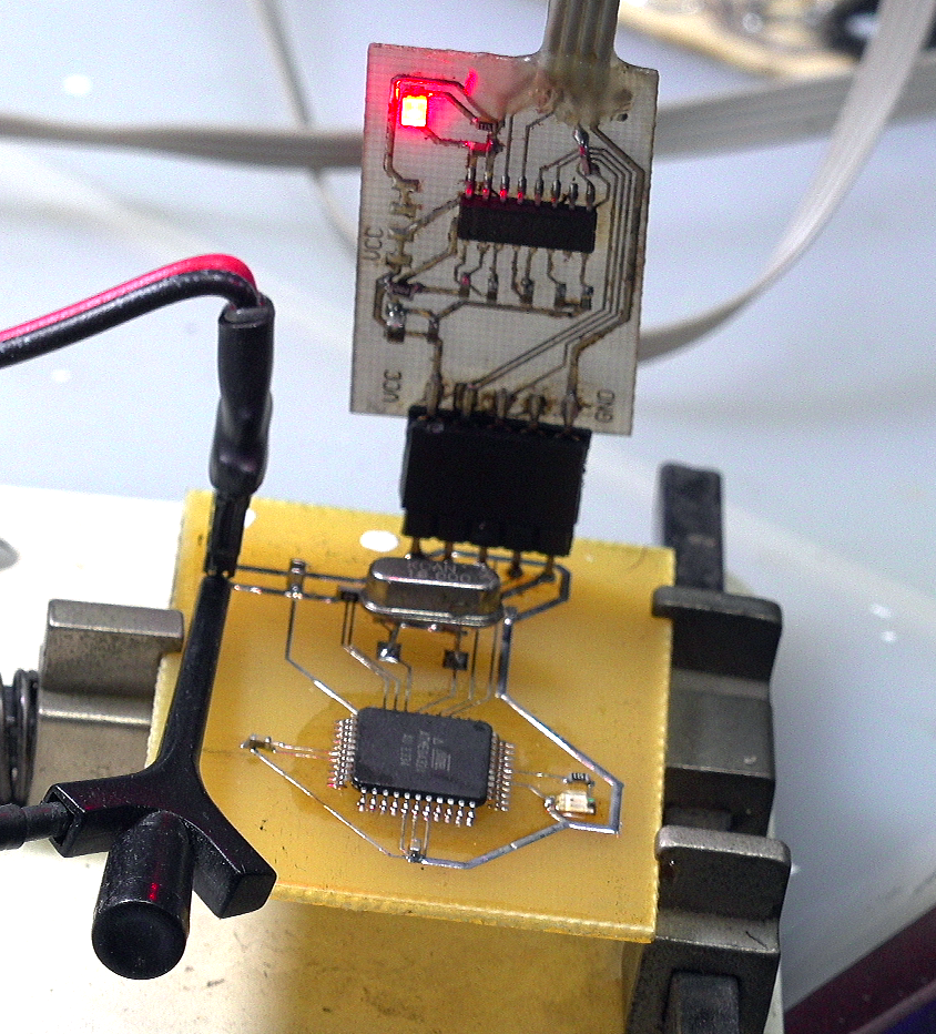 ▲ 图1.2.2 使用接口下载器连接UART1完成程序下载
