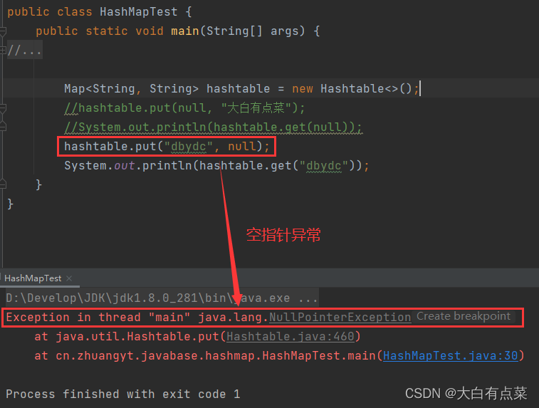 Hashtable存储Null值报空指针异常