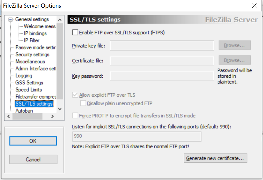 SSL/TLS settings