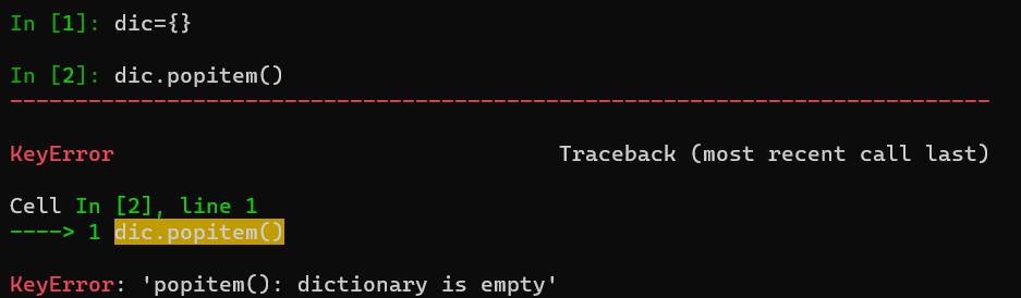 popitem()方法的演示