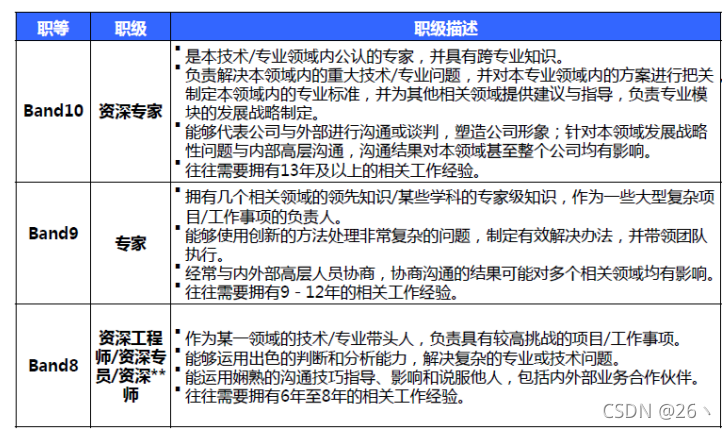 图中的Band6、Band7等于阿里巴巴的P6、P7，每个互联网公司定义级别不同