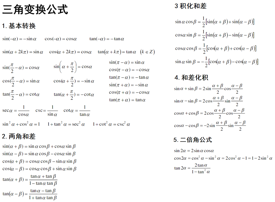 高等数学公式合集_三角变换积分-CSDN博客