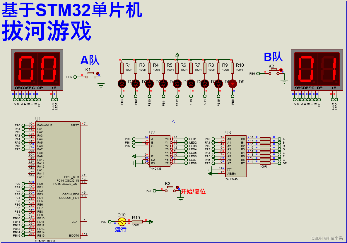 【Proteus仿真】【STM32单片机】拔河游戏设计