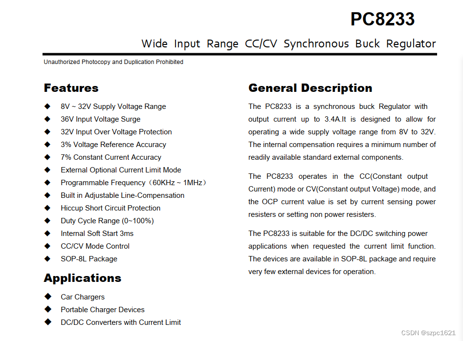 PC8233（CC/CV控制）高耐压输入5V/3.4A同步降压电路内建补偿带恒流恒压输出