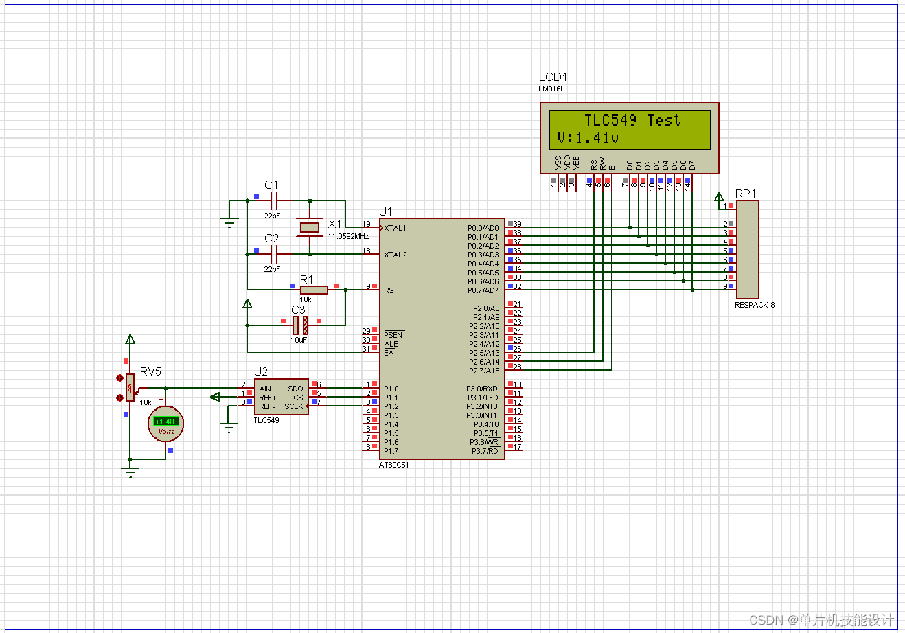 基于51单片机的数字电压表（TCL549）（Proteus仿真+程序）