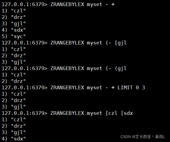 ZRANGEBYLEX key min max [LIMIT offset count]