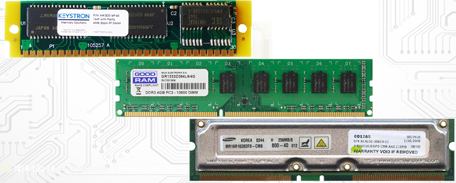 DDR3/4 内存模组 SIMM/DIMM/RIMM(从左至右)