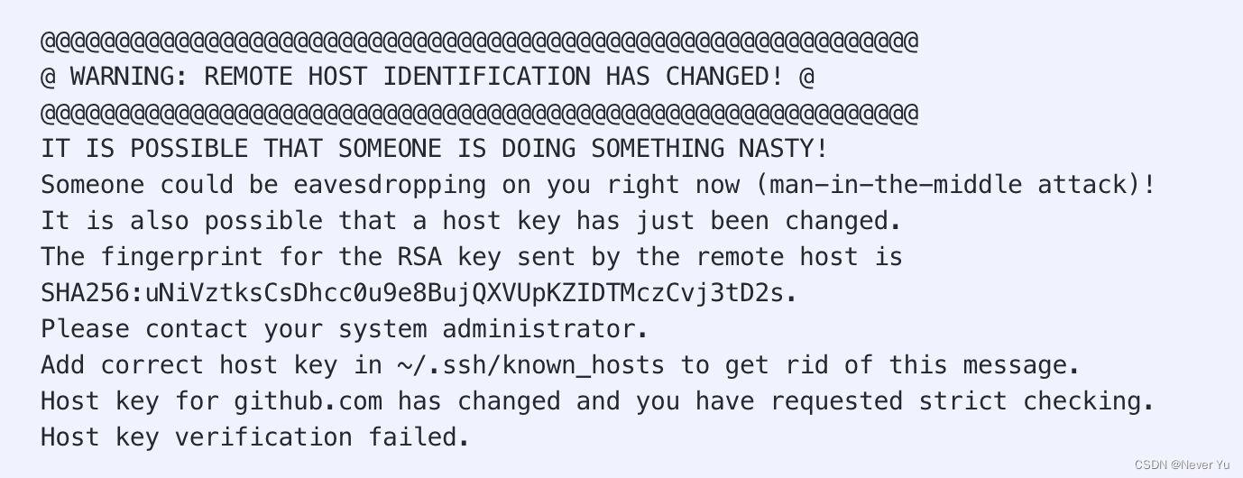 Warning: Remote Host Identification Has Changed It Is Possible That Someone  Is Doing Something Nasty_Never Yu的博客-Csdn博客