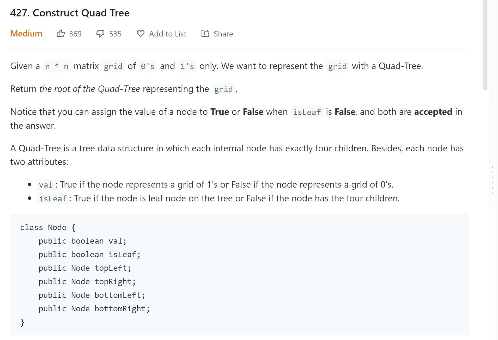 [LeetCode] Construct Quad Tree Building a Quadtree - Programmer Sought