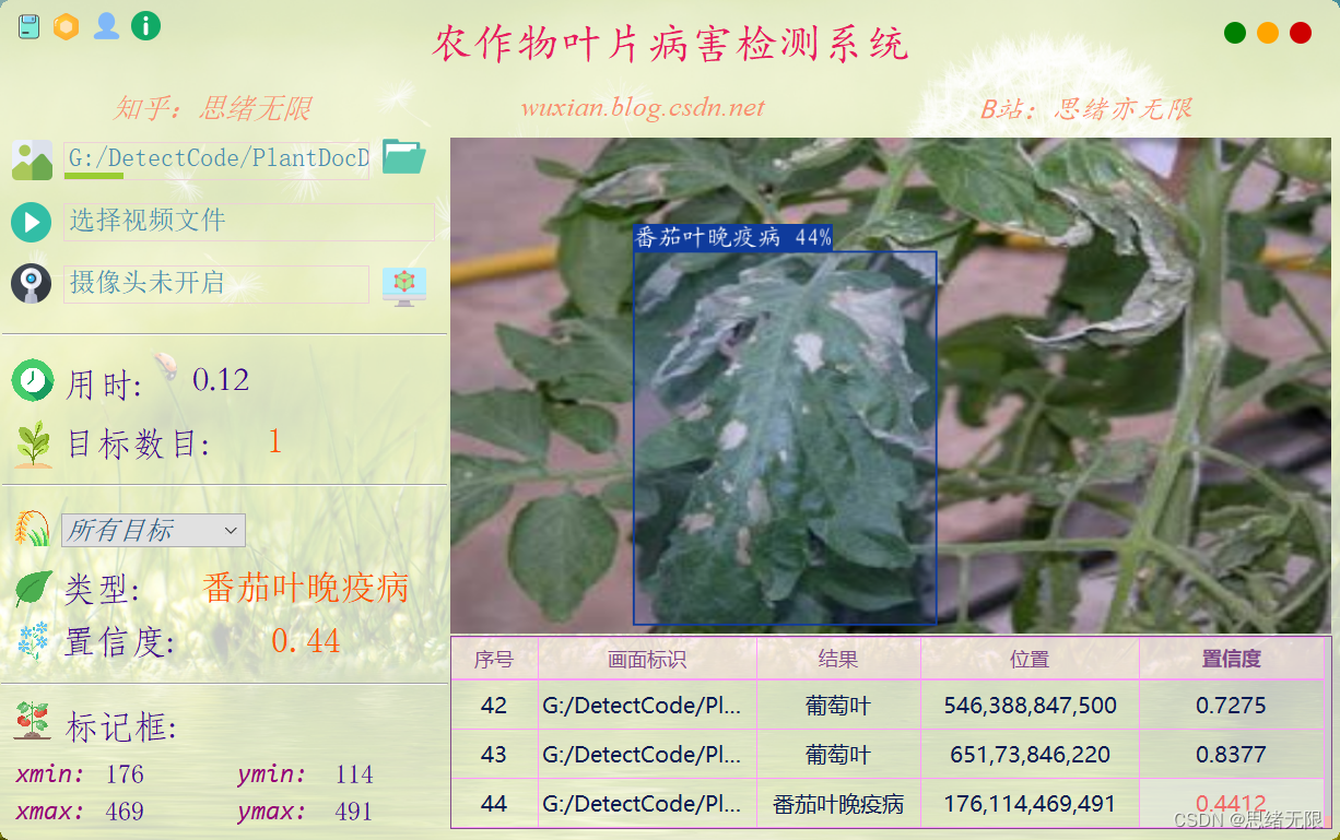 基于深度学习的农作物叶片病害检测系统（UI界面+YOLOv5+训练数据集）