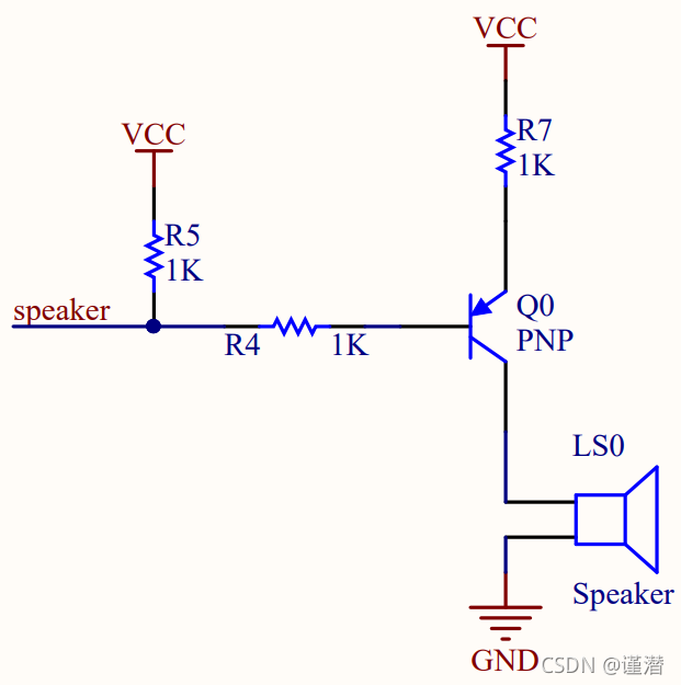 喇叭控制原理图，网络标号speaker接单片机引脚