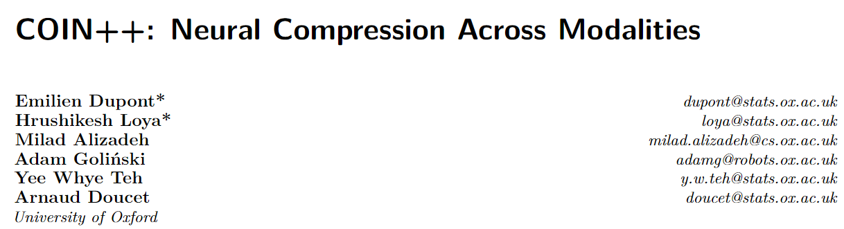 COIN++: Neural Compression Across Modalities 论文阅读笔记