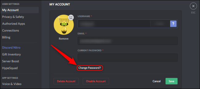 Discord Change Password