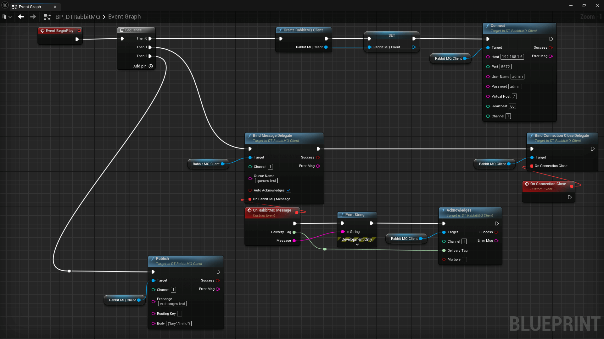 【UE插件DTRabbitMQ】 虚幻引擎蓝图连接RabbitMQ服务器使用插件说明