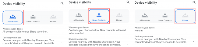 Tap "All Contacts," "Some Contacts," or "Hidden."