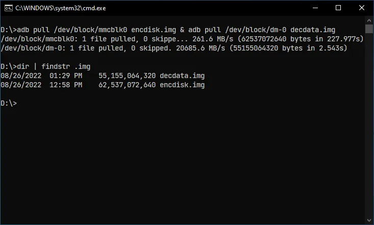 Dumping data partition and entire storage