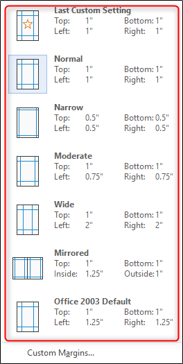 predefined page margins