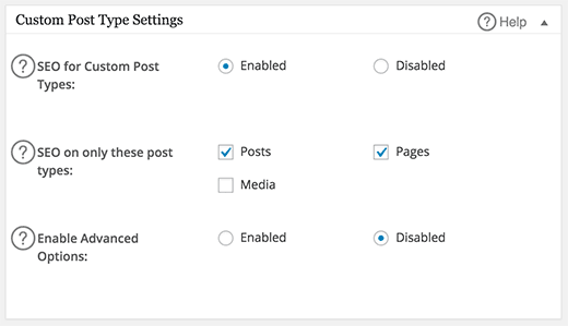 Custom post type settings