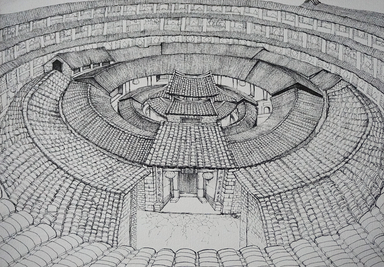 福建土楼ppt计算机二级,福建土楼【手绘过程教学图】
